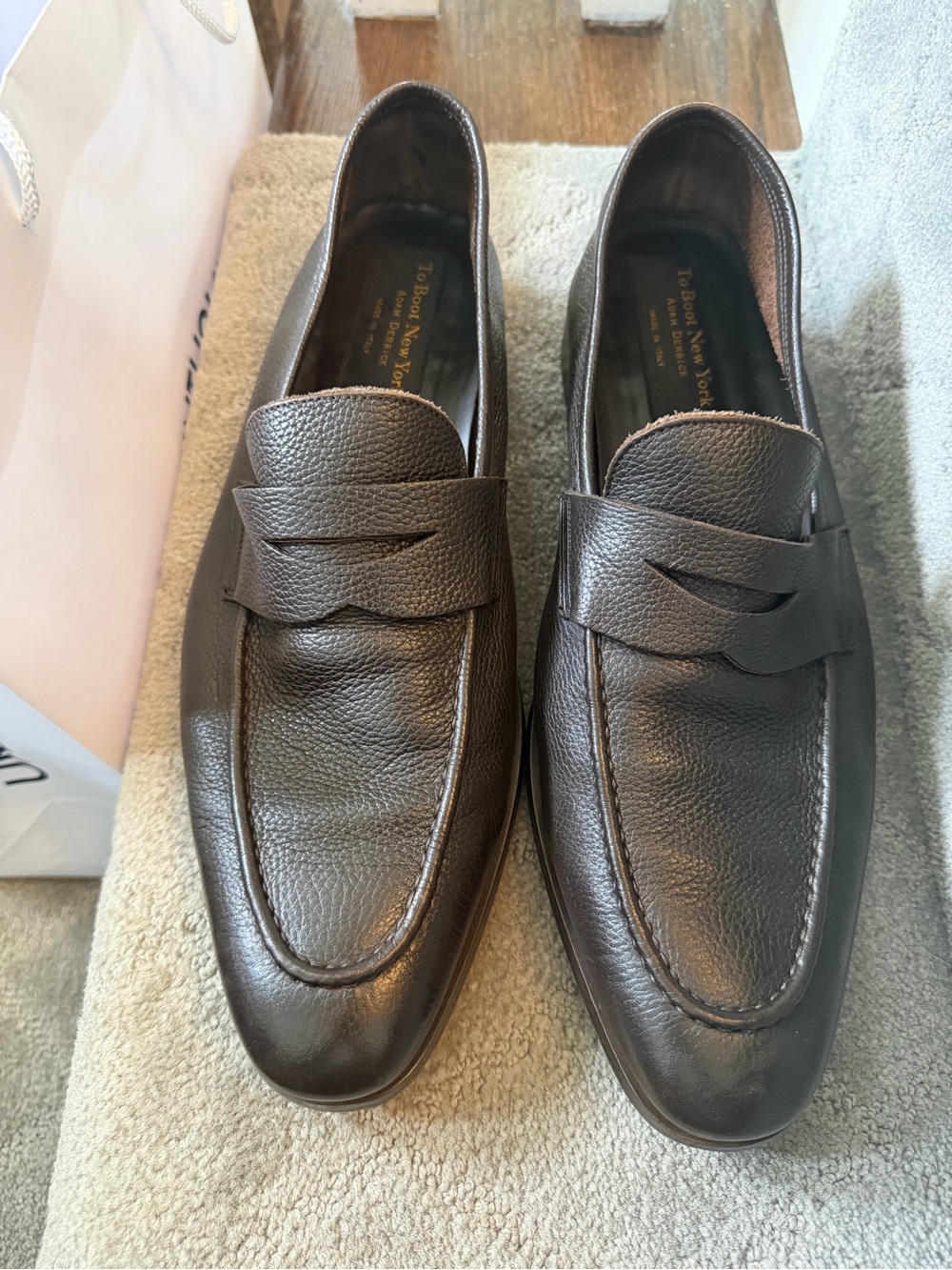 To Boot Dark Brown Pebbled Leather Penny Loafers